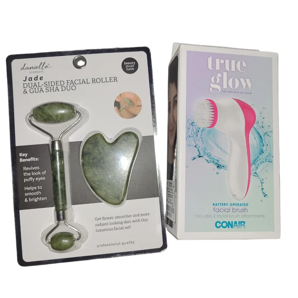 💕NIB Beauty Bundle💕Jade Dual Sided Facial Roller Duo + Conair Facial Brush💕